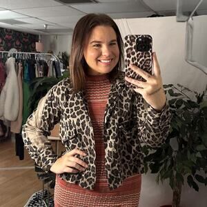 On The Road Leopard Print Crop Long Sleeve Top Tan Size XS